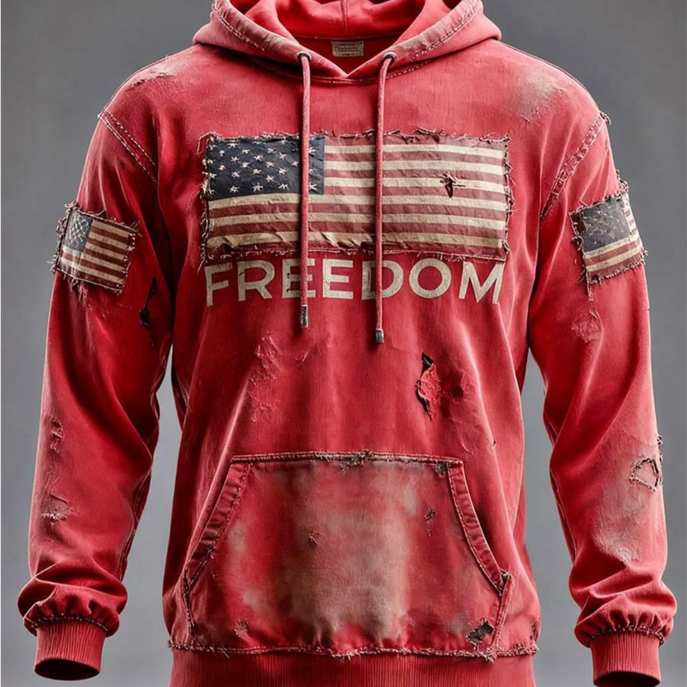Red Freedom Hoodie with American Flag Design Sweat shirts